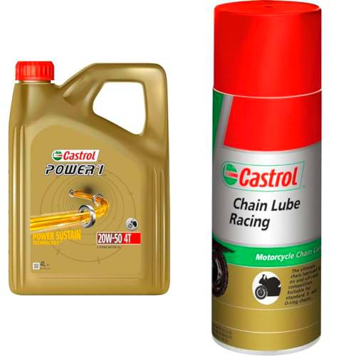 Castrol POWER1 4T 20W-50 Aceite de Moto 4L + Castrol Chain Lube Racing 400ml