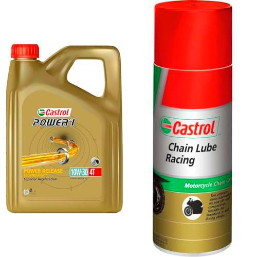 Castrol POWER1 4T 10W-30 Aceite de Moto 4L + Castrol Chain Lube Racing 400ml