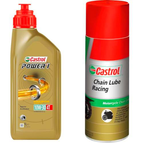 Castrol POWER1 4T 10W-30 Aceite de Moto 1L + Castrol Chain Lube Racing 400ml