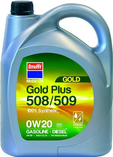 Krafft Aceite Motor Gold Plus 508/509 0W20, Lubricante Sintético Baja Viscosidad, 5L