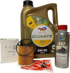 Pack Quartz Ineo ECS 5W30 + Filtro Aceite Original Motor 1.6HDi (1109.AY)+Tunap 957 Limpiador Motor (200)